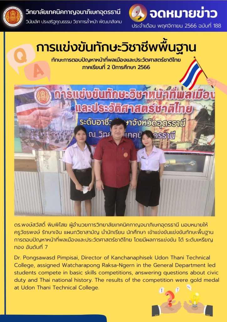 การแข่งขันทักษะวิชาชีพพื้นฐาน ทักษะการตอบปัญหาหน้าที่พลเมืองและประวัตศาสตร์ชาติไทย ภาคเรียนที่ 2 ปีการศึกษา 2566
